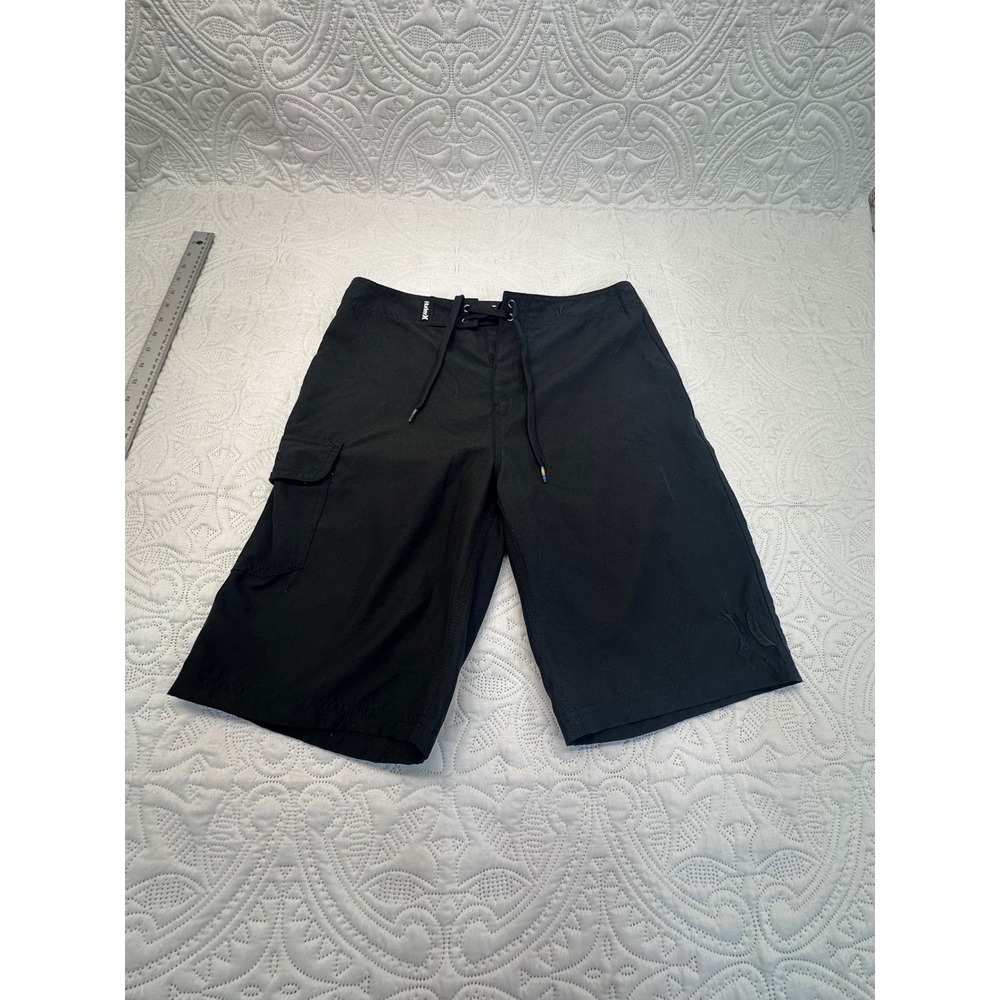 Hurley Mens Black Board Shorts Swim Trunks Cargo Pocket Size 33 Inseam 10.5in